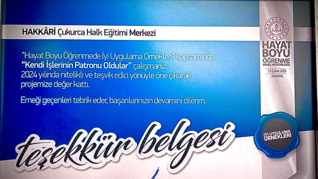 Hakkâri Eğitim Ailesi Olarak Ürettiğimiz Bir Projenin Daha Ulusal Alanda Takdir Görmesinin Haklı Gururunu Yaşıyoruz